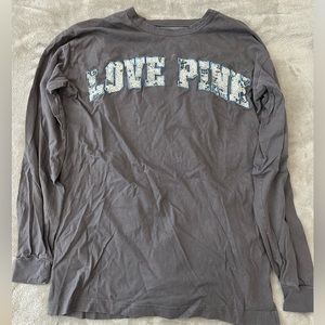 Grey PINK Open Back Long Sleeve Tee
